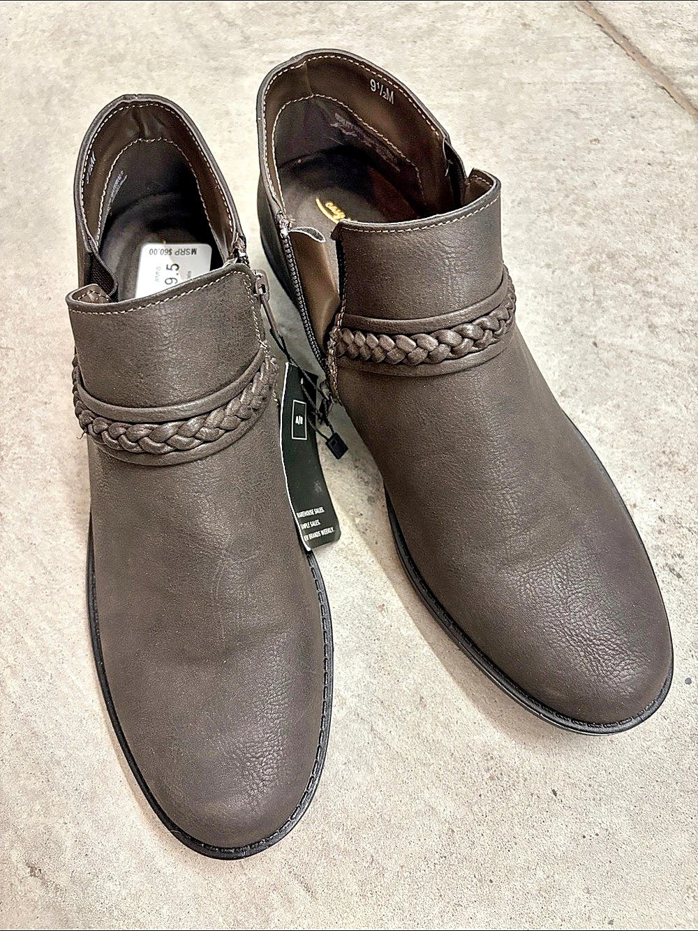 Easy Street Alyssa Edge Braided Ankle Boots Brown US 9.5 NWT